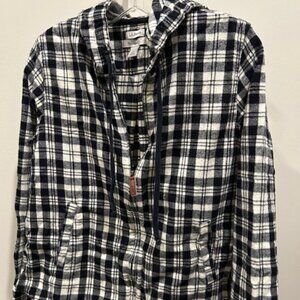 Size Small Petite L.L. Bean Scotch Plaid Flannel Shirt Relaxed Fit Hoodie